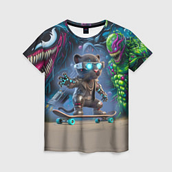 Женская футболка Пантерёнок крутой скейтбордист на фоне граффити