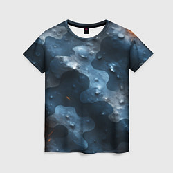 Футболка женская Синий камуфляж с каплями, цвет: 3D-принт