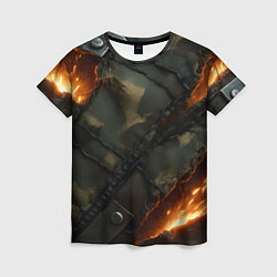 Футболка женская Разорванный камуфляж с огнем, цвет: 3D-принт