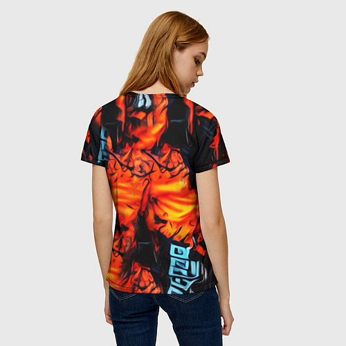 Женская футболка Абстрактная текстура рыжего пламени / 3D-принт – фото 4