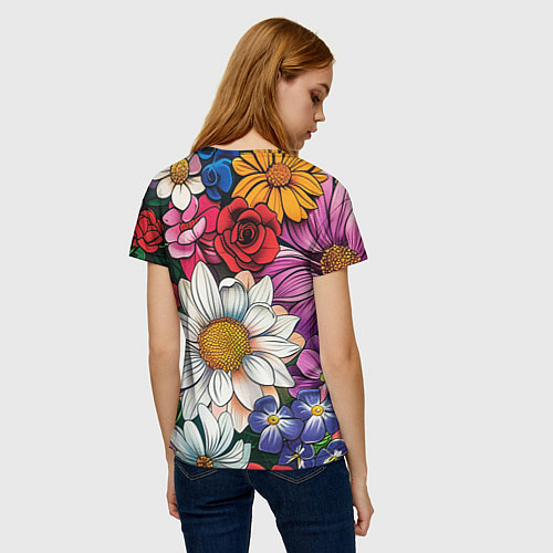 Женская футболка Крупные цветы / 3D-принт – фото 4