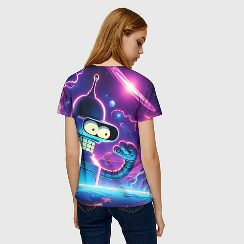 Женская футболка Bender in neon space - cartoon Futurama / 3D-принт – фото 4