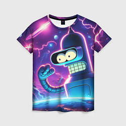 Женская футболка Bender in neon space - cartoon Futurama