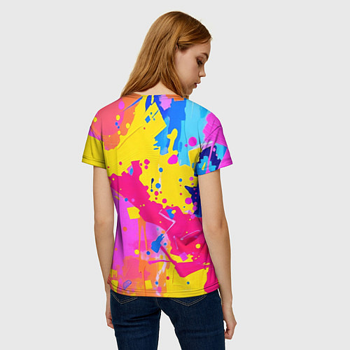 Женская футболка Яркие пятна акриловой краски на стене / 3D-принт – фото 4