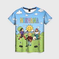 Футболка женская Nirvana мультяшный стиль на поляне, цвет: 3D-принт