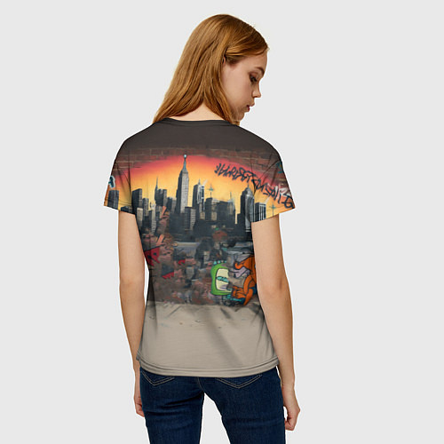 Женская футболка Фрай и Бендер на фоне стены с граффити / 3D-принт – фото 4
