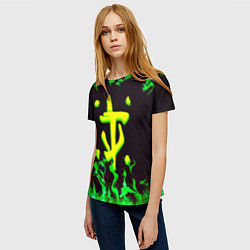 Футболка женская Doom зелёный огонь, цвет: 3D-принт — фото 2
