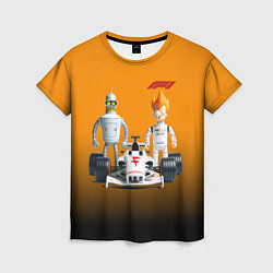 Футболка женская Механик Бендер и пилот формулы 1 Фрай, цвет: 3D-принт