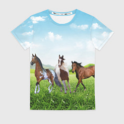 Футболка женская Лошади в степи, цвет: 3D-принт