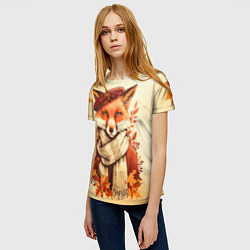 Футболка женская Осенний лис в шарфе, цвет: 3D-принт — фото 2