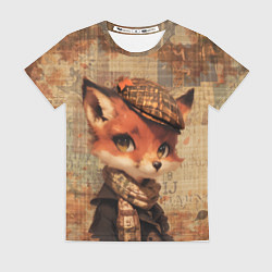 Футболка женская Лисенок на винтажном фоне, цвет: 3D-принт