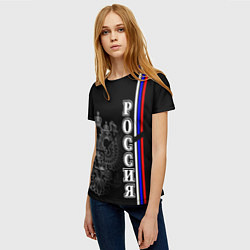 Футболка женская Герб России и флаг на груди, цвет: 3D-принт — фото 2