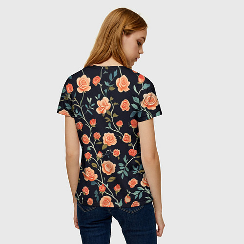 Женская футболка Чёрный пиджак с яркими розами / 3D-принт – фото 4