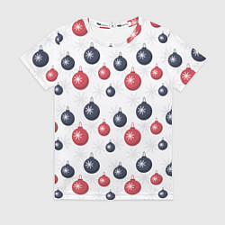 Футболка женская Синие и красные новогодние шары со снежинками, цвет: 3D-принт