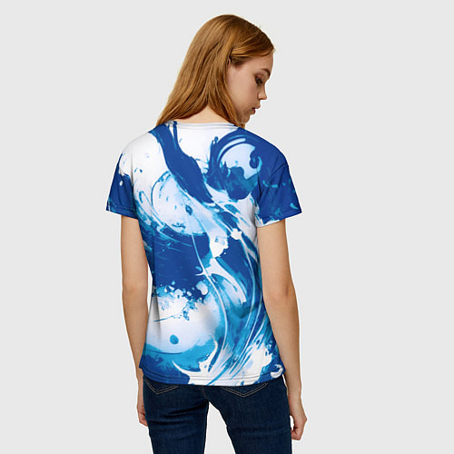 Женская футболка Бело-синий абстракция морская волна / 3D-принт – фото 4