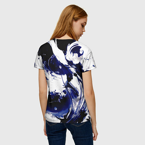 Женская футболка Чёрно-фиолетовый абстракция волна / 3D-принт – фото 4