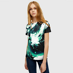 Футболка женская Чёрно-зелёный абстракция волна, цвет: 3D-принт — фото 2