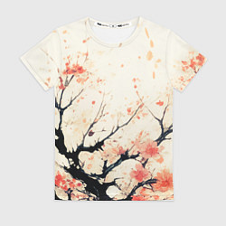 Футболка женская Чёрное дерево с цветами абстракция, цвет: 3D-принт