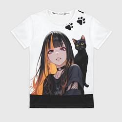 Футболка женская Девушка и кот, цвет: 3D-принт