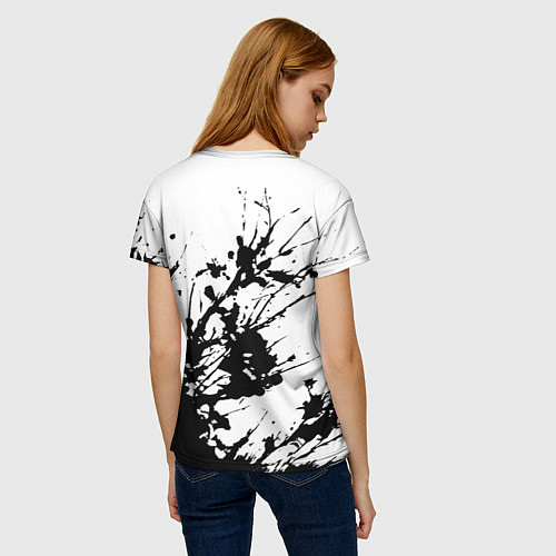 Женская футболка Чёрная взрывная краска на белом / 3D-принт – фото 4