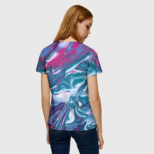 Женская футболка Абстракция бело сине красный мрамор / 3D-принт – фото 4