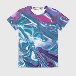 Футболка женская Абстракция бело сине красный мрамор, цвет: 3D-принт