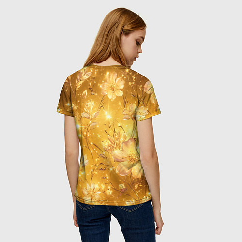 Женская футболка Цветочный золотой с искрами / 3D-принт – фото 4