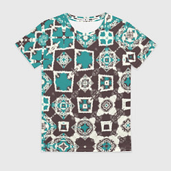 Футболка женская Бирюзово-коричневая геометрическая текстура, цвет: 3D-принт