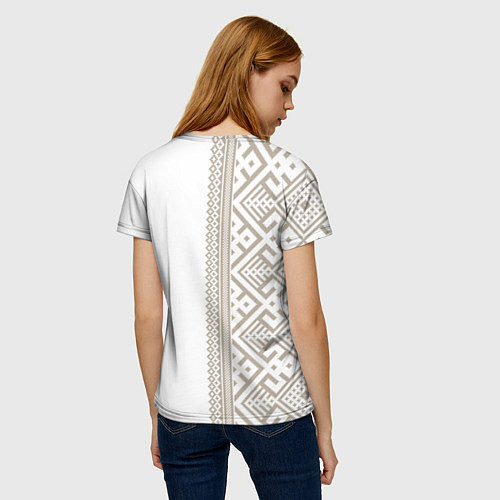 Женская футболка Узоры славянские в бежевом цвете / 3D-принт – фото 4