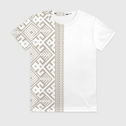 Футболка женская Узоры славянские в бежевом цвете, цвет: 3D-принт