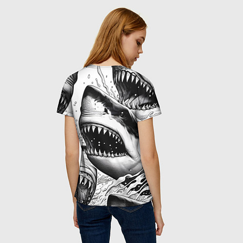 Женская футболка Белая акула - стая / 3D-принт – фото 4