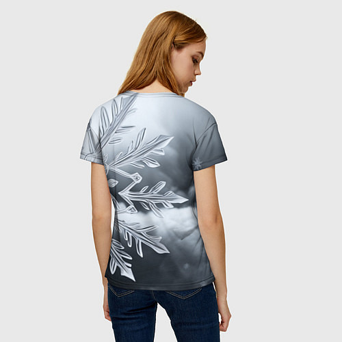 Женская футболка Снежинка на черно белое / 3D-принт – фото 4