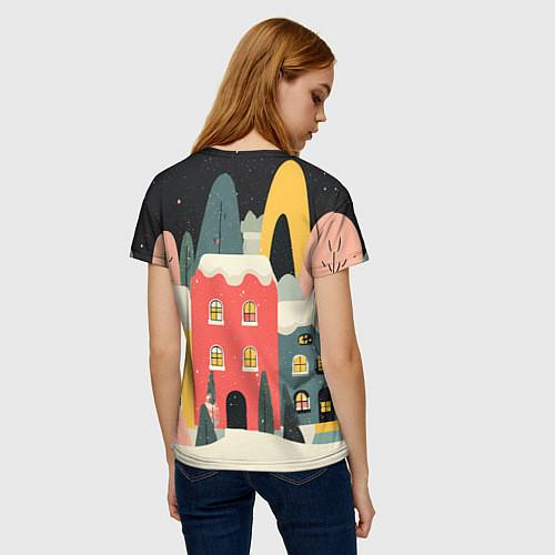 Женская футболка Разноцветные новогодние дома / 3D-принт – фото 4