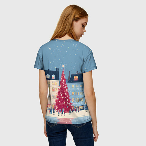 Женская футболка Новогоднее гуляние у красной елки / 3D-принт – фото 4