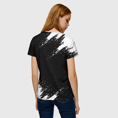 Женская футболка Реал Мадрид черно белые краски / 3D-принт – фото 4