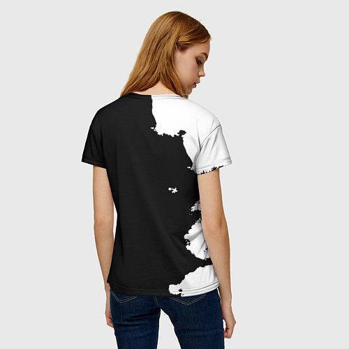 Женская футболка Реал Мадрид черно белые краски / 3D-принт – фото 4