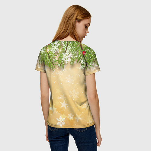 Женская футболка Олень в шапке Санты / 3D-принт – фото 4