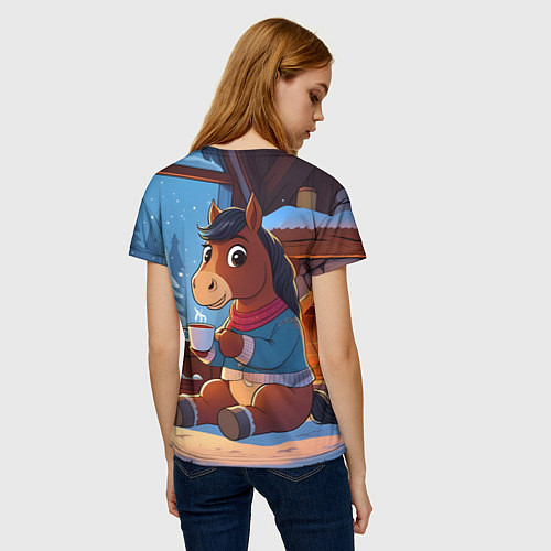 Женская футболка Лошадка у камина / 3D-принт – фото 4