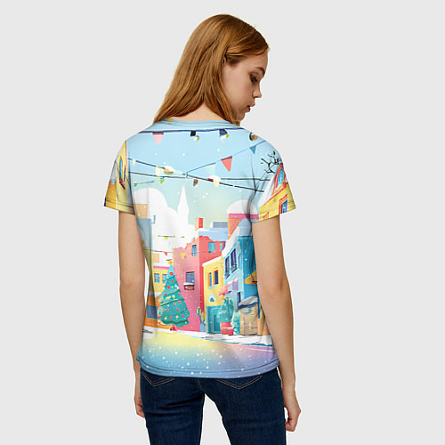 Женская футболка Лошадка с новогоднем венком / 3D-принт – фото 4