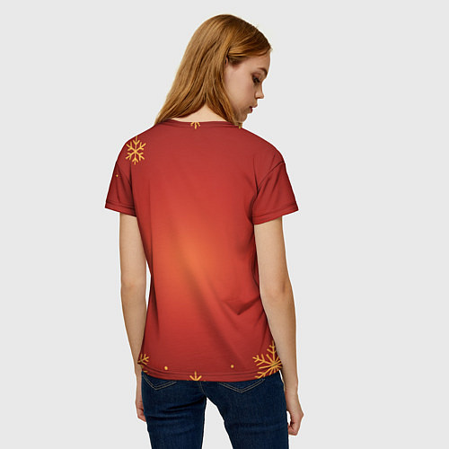 Женская футболка Новогодняя лошадка 2026 на красном фоне / 3D-принт – фото 4