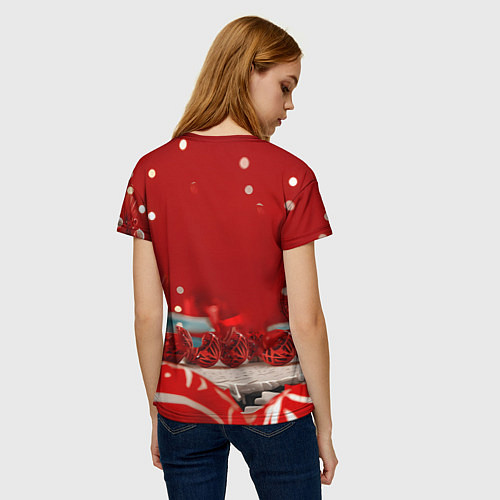 Женская футболка Рыжий новогодний котенок / 3D-принт – фото 4