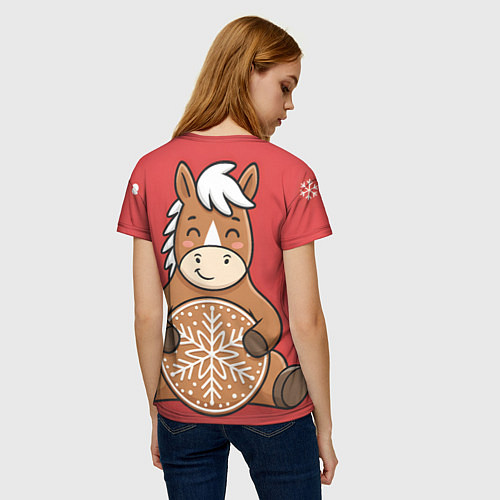 Женская футболка Новогодняя лошадка с печенькой / 3D-принт – фото 4