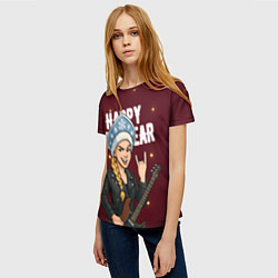 Футболка женская Снегурочка рокерша, цвет: 3D-принт — фото 2