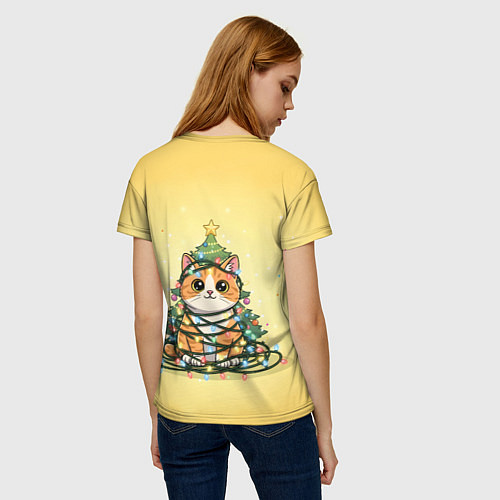 Женская футболка Новогодний котик в гирлянде / 3D-принт – фото 4