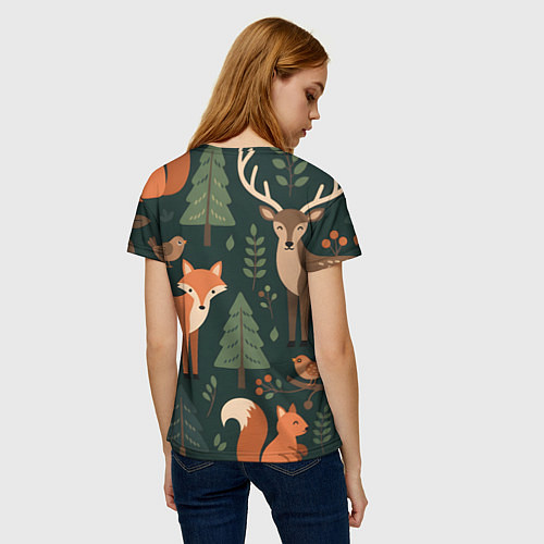 Женская футболка В лесу с животными / 3D-принт – фото 4