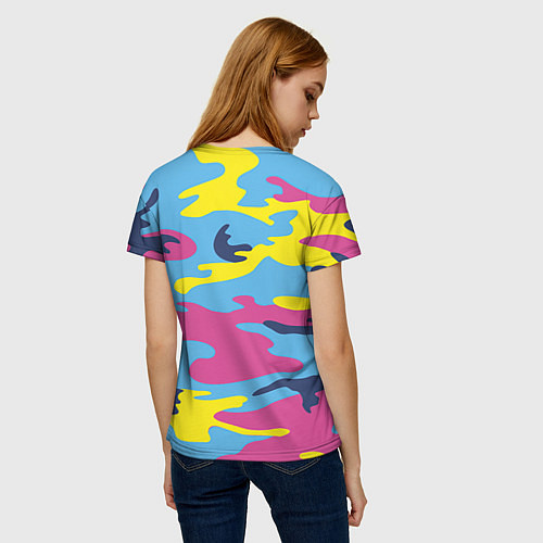 Женская футболка Камуфляж: голубой/розовый/желтый / 3D-принт – фото 4