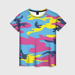 Женская футболка Камуфляж: голубой/розовый/желтый