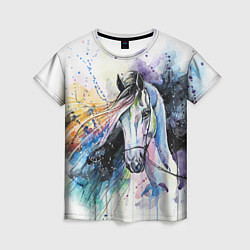 Футболка женская Акварельная лошадь цвета 3D-принт — фото 1