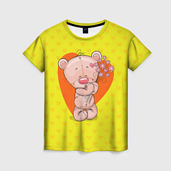 Женская футболка Мишка с цветочками