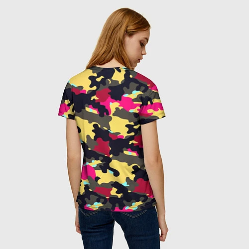 Женская футболка Камуфляж: желтый/черный/розовый / 3D-принт – фото 4